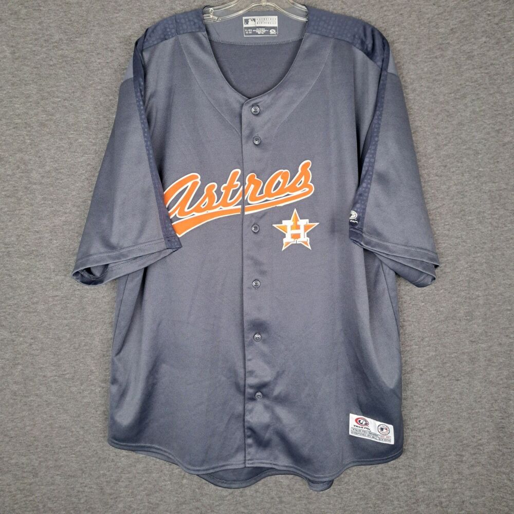 Houston Astros Jersey Mens XL Gray MLB Baseball Button Front True Fan‎ Orange